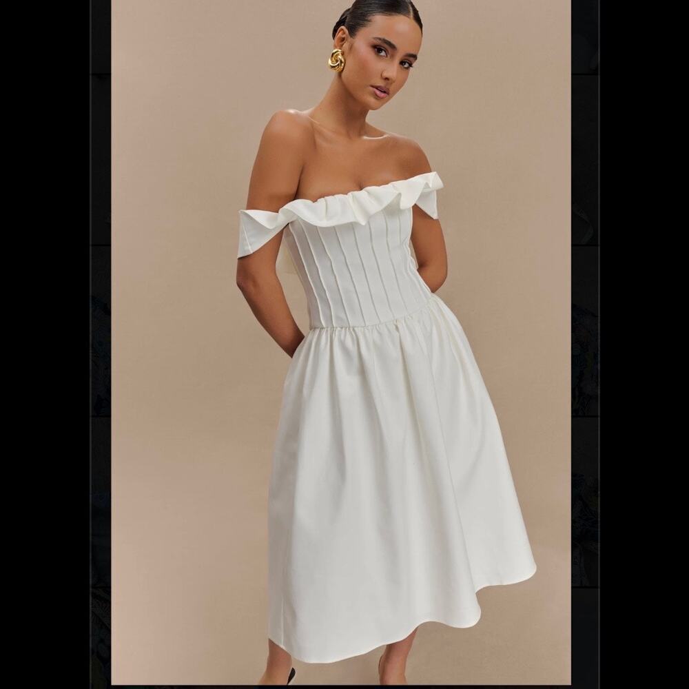 NWT $300 Meshki Orla Strapless Cotton Ivory Midi Dress